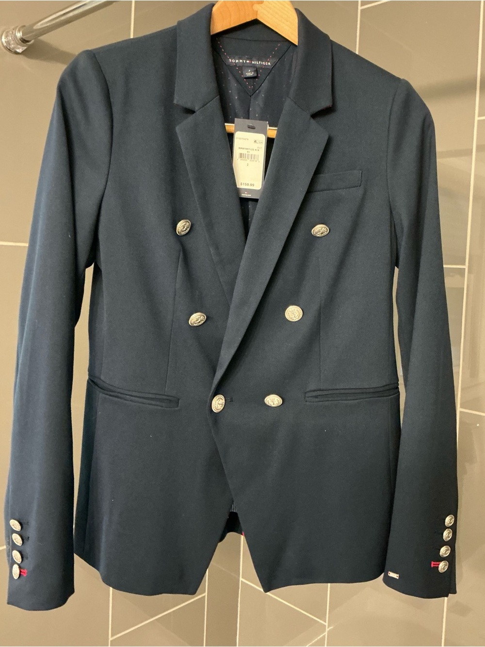 Tommy Hilfiger Navy Double Breasted Blazer Silver Crest Buttons NWT Size 2
